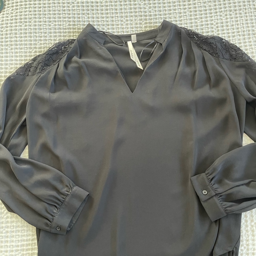 Bellatrix Charcoal Blouse with Lace Accents